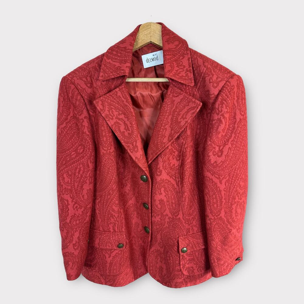 Delmod Womens size Small Jacquard Wool Blend Textured Button Front Blazer Jacket